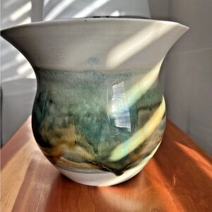 Sally Bowen Prange, NC Pottery Artist Vintage Green Drip Glazed Vase Signed